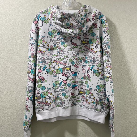 NEW SANRIO HELLO KITTY "Bustling Town" Adult Pullover Hoodie, White/Multi - L - Picture 2 of 6